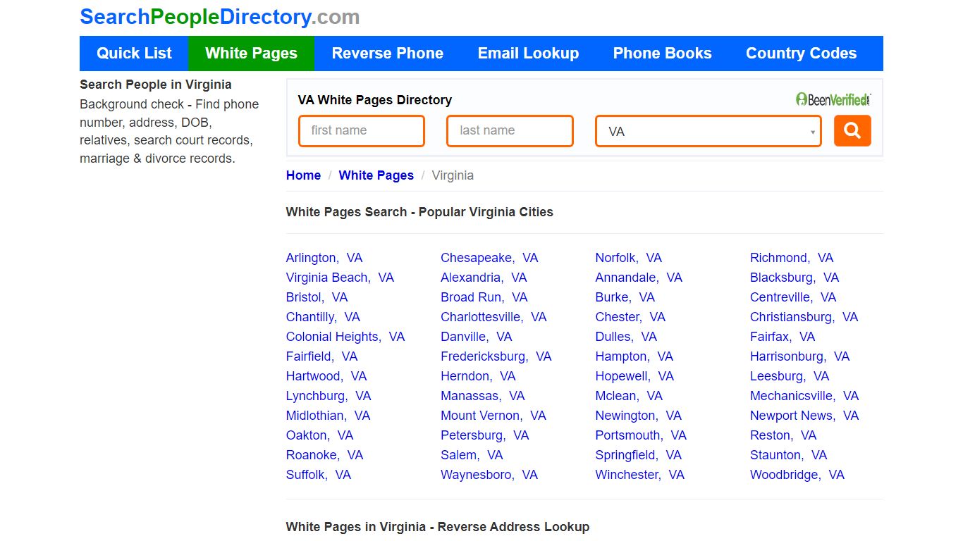 White Pages in Virginia, Find a Person, Local Directory